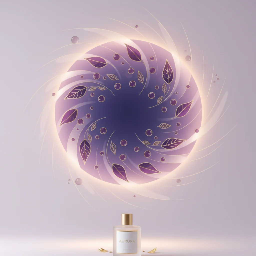 Abstract botanical wellness illustration in brand purple and gold