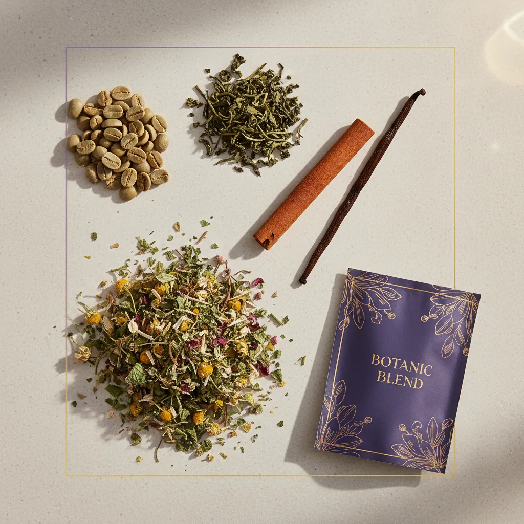 Botanical ingredients in Slim Coffee Booster: green coffee beans, herbs, and plant extracts